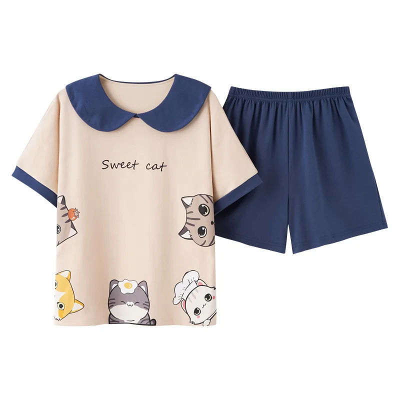 Sweet Cats Print Cartoon Couple Summer Short Sleeve Sleepwear Ladies Cute Doll Collar Cotton Plus Size Men Homewear
Sweet Cats Print Cartoon Couple Summer Short Sleeve Sleepwear Ladies Cute Doll Collar Cotton Plus Size Men Homewear