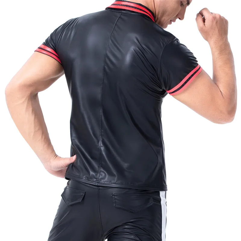 Мужские футболки размера плюс рубашки из искусственной кожи с коротким рукавом
