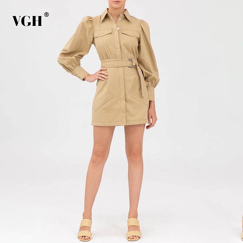 VGH Casual Solid Slim Temperament Fashion Dress For Women Lapel Long Sleeve Gathered Waist Mini Dresses Female Autumn 2021 Style
VGH Casual Solid Slim Temperament Fashion Dress For Women Lapel Long Sleeve Gathered Waist Mini Dresses Female Autumn 2021 Style