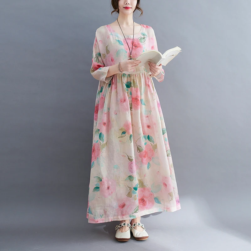 2021 New Arrival Ramie Linen Loose Summer Dress Print Floral Holiday Travel Casual Women Dress Office Lady OL Work Long Dress
2021 New Arrival Ramie Linen Loose Summer Dress Print Floral Holiday Travel Casual Women Dress Office Lady OL Work Long Dress
