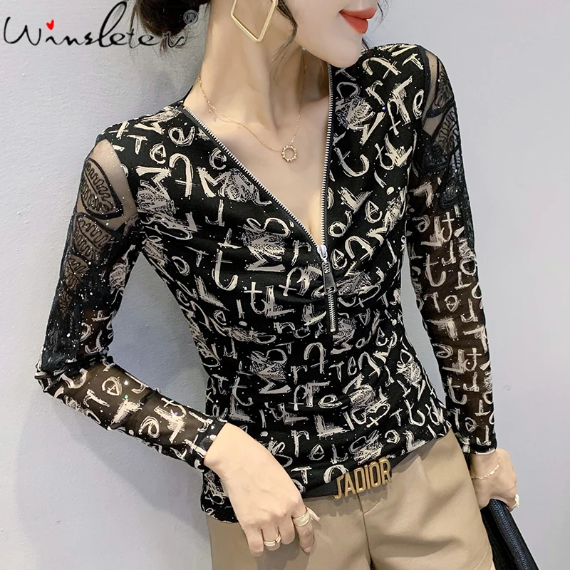 MadBlack Fall Winter Clothes T-Shirt Sexy V-Neck Zipper Print Women Tops Patchwork Diamonds Long Sleeve All Match Tees T10303A
MadBlack Fall Winter Clothes T-Shirt Sexy V-Neck Zipper Print Women Tops Patchwork Diamonds Long Sleeve All Match Tees T10303A