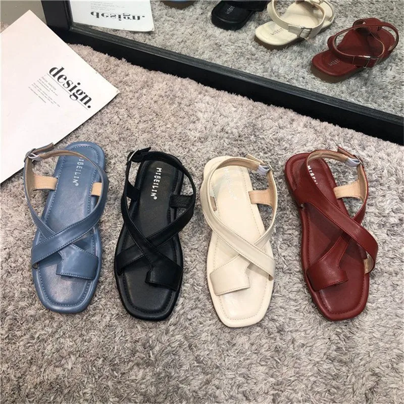 COOTELILI Woman Sandals Women 2020 New Fashion Sandalias Buckle Black Basic Flats Shoes Sandale Womens Sandal Plus Size 39