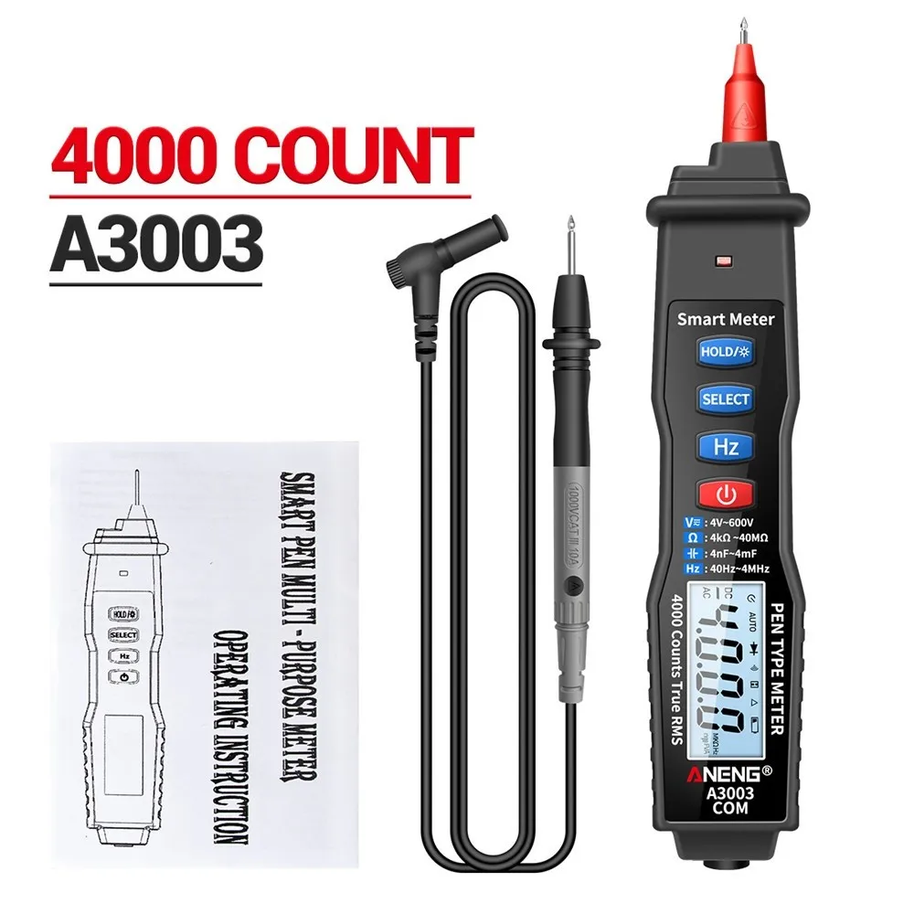 A3002 A3003 Digital Multimeter Pen 4000 Counts Pen Type Electric Handheld Tester Non Contact AC/DC Voltage Resistance Tester
A3002 A3003 Digital Multimeter Pen 4000 Counts Pen Type Electric Handheld Tester Non Contact AC/DC Voltage Resistance Tester