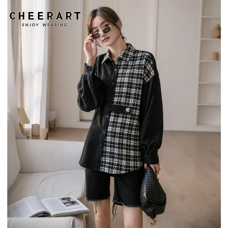 CHEERART Autumn Long Sleeve Shirt Women Plaid Patchwork Top Black Button Up Collar Shirt Casual Korean Blouse Clothing
CHEERART Autumn Long Sleeve Shirt Women Plaid Patchwork Top Black Button Up Collar Shirt Casual Korean Blouse Clothing