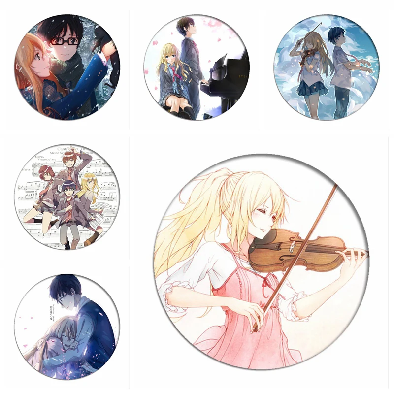 

Cartoon Your Lie in April Backpack Badges Arima Kousei Brooch Miyazono Kaori Cosplay Pins Collection Toys for Bags Clothes