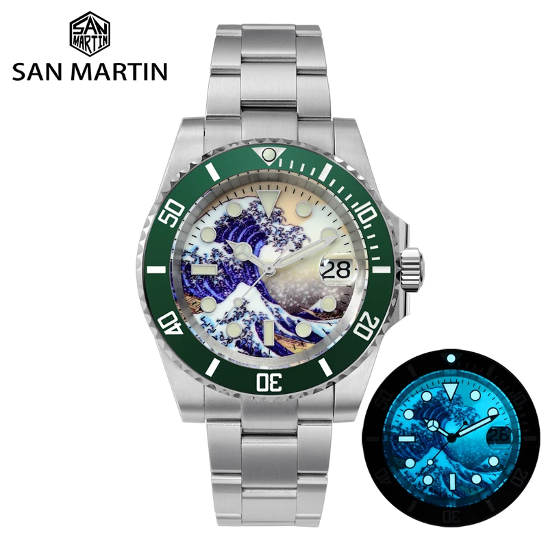 San Martin Full Luminous Kanagawa Surfing Dial Diver Watch Mens 200m Waterproof Stainless Steel Automatic Mechanical Wrist Watch
San Martin Full Luminous Kanagawa Surfing Dial Diver Watch Mens 200m Waterproof Stainless Steel Automatic Mechanical Wrist Watch