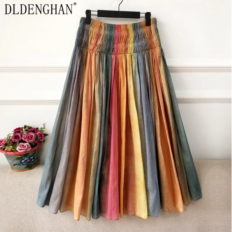 DLDENGHAN Vacation Rainbow Print Cotton Long Skirt High Waist Big Swing Long Skirt Designer Summer Women's New
DLDENGHAN Vacation Rainbow Print Cotton Long Skirt High Waist Big Swing Long Skirt Designer Summer Women's New