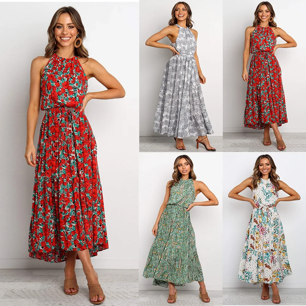 Spring and summer 2021 new Europe and the US hot selling floral dress casual sleeveless hanging neck trim print long dress women
Spring and summer 2021 new Europe and the US hot selling floral dress casual sleeveless hanging neck trim print long dress women