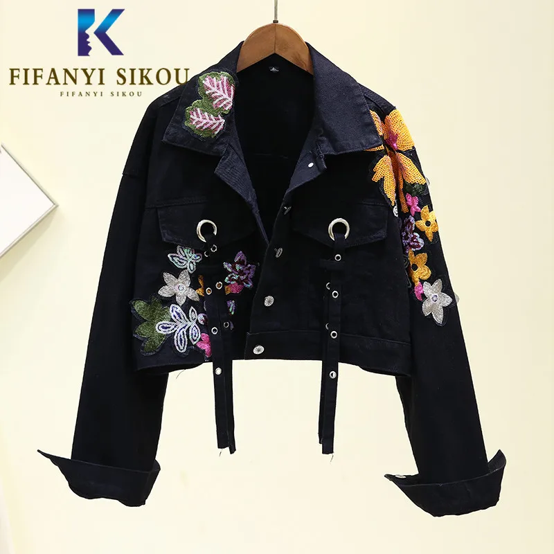 2020 Spring Women Fashion Denim Jacket Short Coat Floral Embroidery Sequins Jeans Coat Loose Long sleeve Jeans Jacket Female
2020 Spring Women Fashion Denim Jacket Short Coat Floral Embroidery Sequins Jeans Coat Loose Long sleeve Jeans Jacket Female
