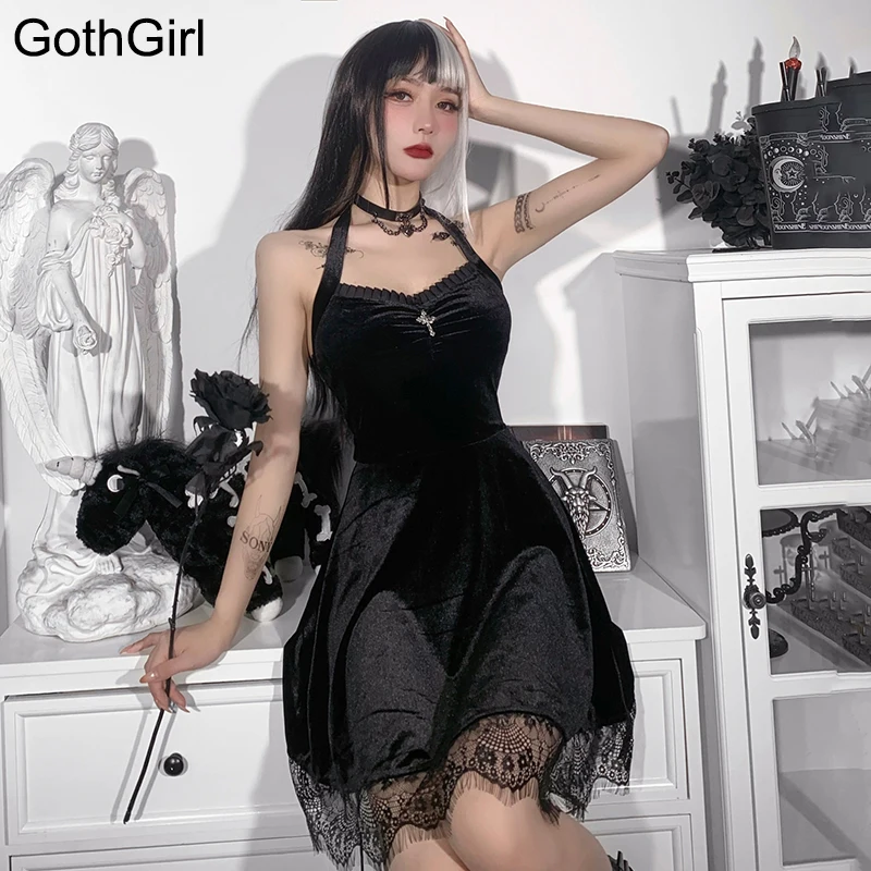 Black Sexy Retro Velvet Bandage Halter Dress Gothic Backless High Waist Mini Dresses Elegant Cross Lace Trim Party Dress
Black Sexy Retro Velvet Bandage Halter Dress Gothic Backless High Waist Mini Dresses Elegant Cross Lace Trim Party Dress