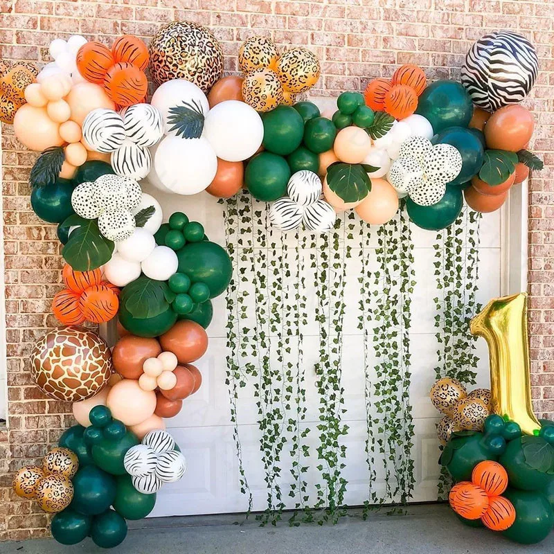 

144Pcs Jungle Safari Theme Party Balloon Set Green Arch Garland Balloons Kit For Baby Shower Kids Birthday Decoration