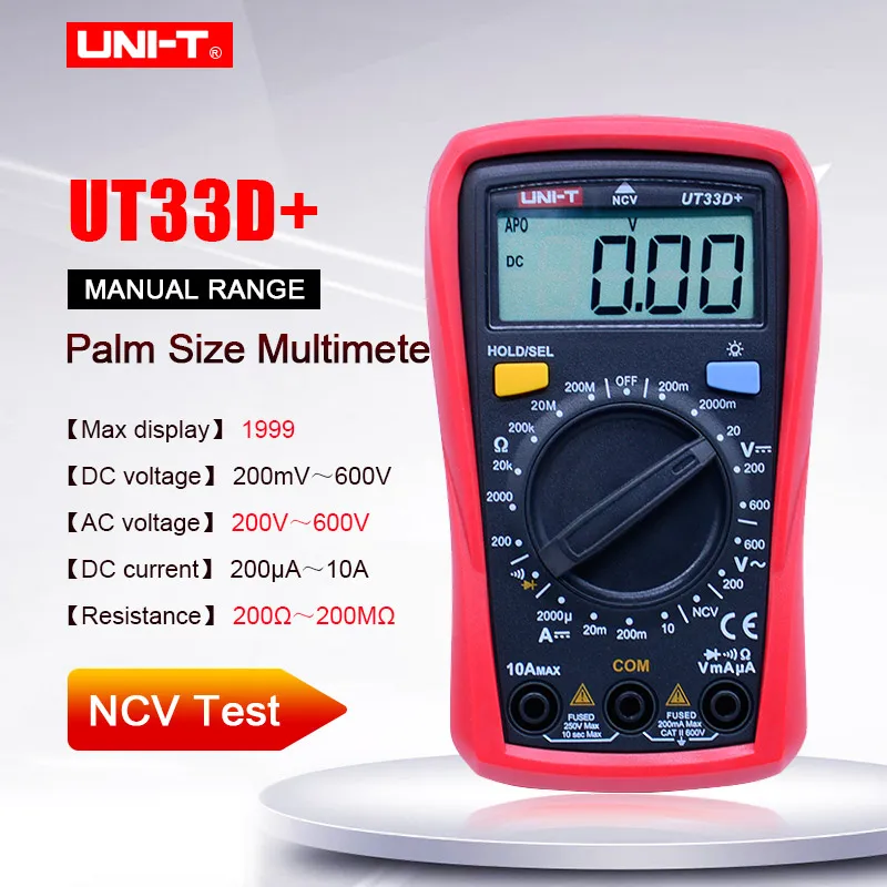 Цифровой мультиметр UNI-T UT33D +, ручной тестер постоянного/переменного тока, напряжения, сопротивления, диодов, амперметр, Омметр, Бесконтактный индикатор напряжения
Цифровой мультиметр UNI-T UT33D +, ручной тестер постоянного/переменного тока, напряжения, сопротивления, диодов, амперметр, Омметр, Бесконтактный индикатор напряжения