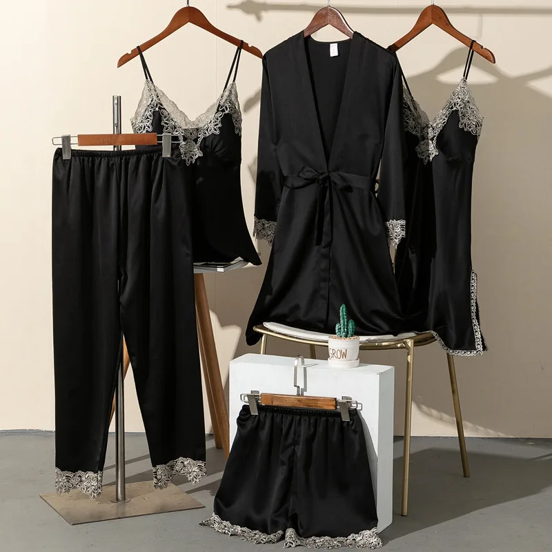 Brand 5pcs Suit Ladies Sexy Silk Satin Pajama Set Female Lace Pyjama Set Sleepwear Autumn Winter Home Wear nightwear For Women
Brand 5pcs Suit Ladies Sexy Silk Satin Pajama Set Female Lace Pyjama Set Sleepwear Autumn Winter Home Wear nightwear For Women