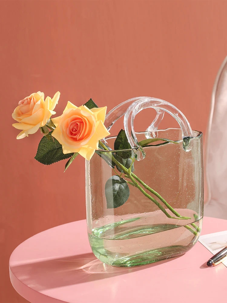 

Чистая красная сумочка прозрачная стеклянная ваза, ваза для цветов воды цветы Гостиная украшения дома Nordic светильник класса люкс штук