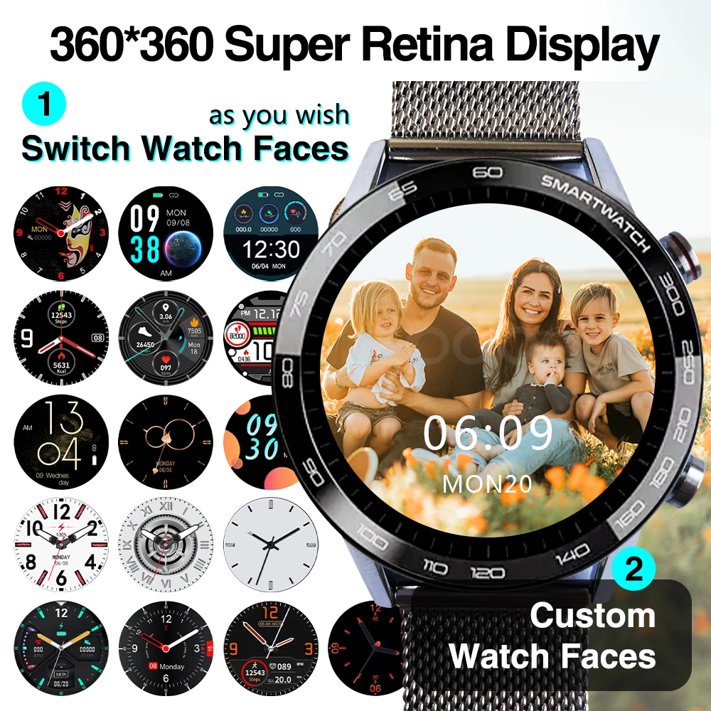 смарт часы DIY watchfaces Смарт 360*360 HD IPS экран умные ЭКГ IP68 Фитнес трекер эксперт