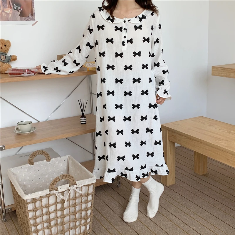 sleep dress home wear breathable pure cotton nightgown women bow tie peter pan collar gauze long sleeve spring nightshirt D046
sleep dress home wear breathable pure cotton nightgown women bow tie peter pan collar gauze long sleeve spring nightshirt D046