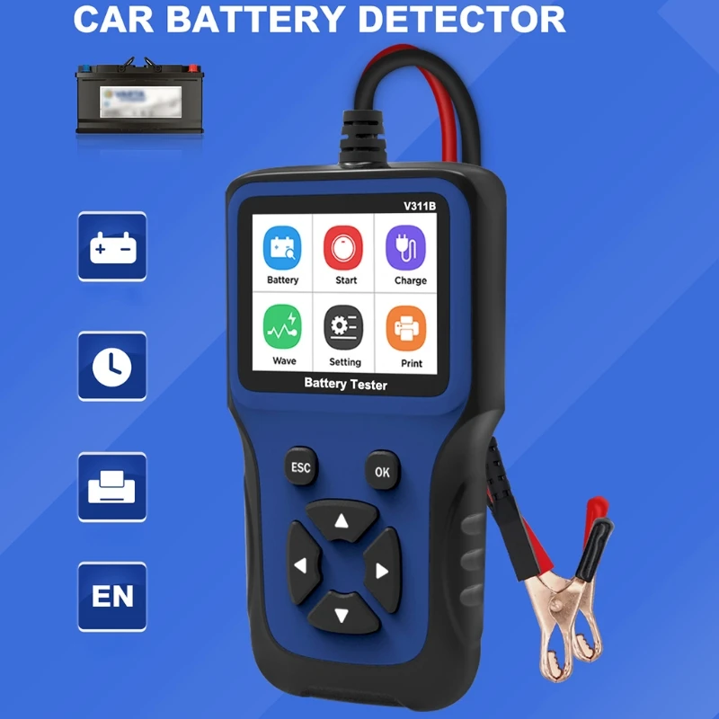 Car Battery Tester for 12V Car Battery Analyzer 100 to 2000 CCA for Lead-acid AGM GEL EFB Battery USB Print