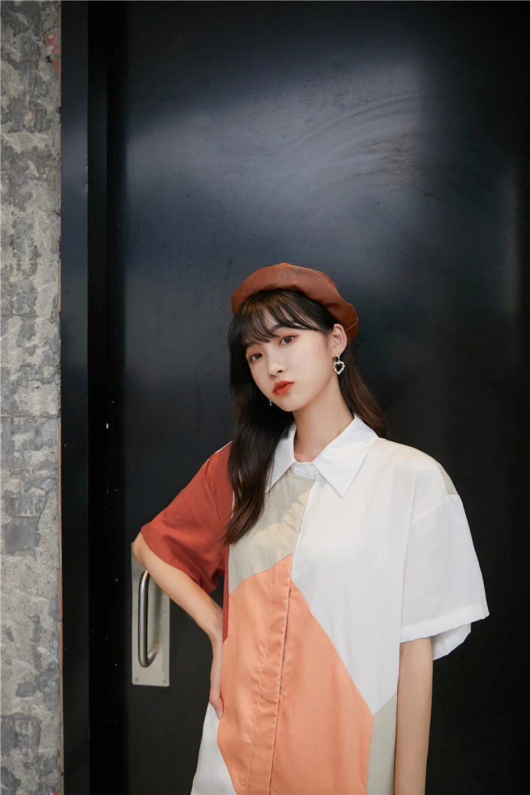 Contrasting Color Loose Short Sleeved Shirt Dress Summer New Korean Style Single-Breasted Turn-Down Collar Straight Vestidos
Contrasting Color Loose Short Sleeved Shirt Dress Summer New Korean Style Single-Breasted Turn-Down Collar Straight Vestidos
