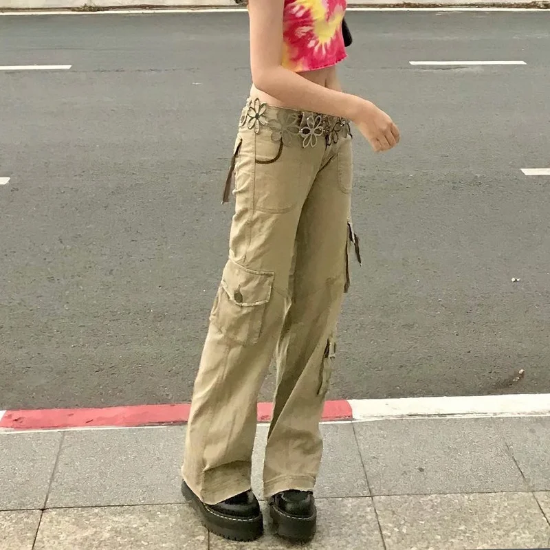 Брюки-карго Женские винтажные уличная одежда в стиле пэчворк прямые спортивные