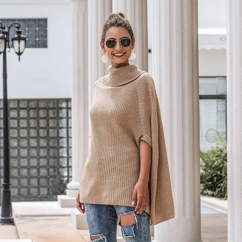 Women Casual Chic Turtleneck Cloak Sweater Autumn Winter Short Batwing Sleeve Solid Jumper Tops Loose Knitted Female Sweaters
Women Casual Chic Turtleneck Cloak Sweater Autumn Winter Short Batwing Sleeve Solid Jumper Tops Loose Knitted Female Sweaters