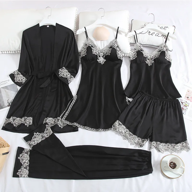 Spring and Summer New Suspender Pajamas Five-Piece Set Sexy and Breathable Women's Pajamas Satin Chiffon Comfortable Homewear
Spring and Summer New Suspender Pajamas Five-Piece Set Sexy and Breathable Women's Pajamas Satin Chiffon Comfortable Homewear
