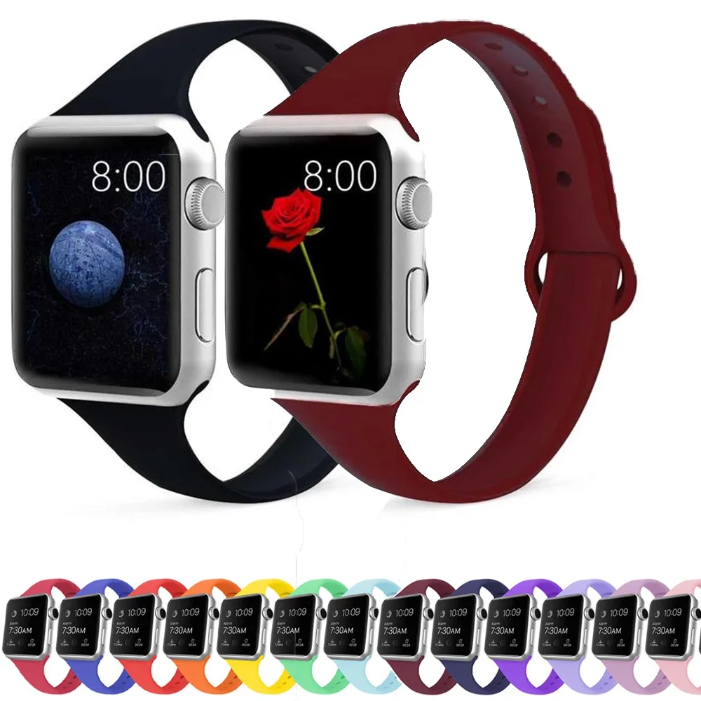 Slim Strap For Apple watch band 44mm 40mm 42mm 38mm soft silicone wtachband bracelets correa iwatch serie 7 SE 6 5 4 3 41mm 45mm 
Slim Strap For Apple watch band 44mm 40mm 42mm 38mm soft silicone wtachband bracelets correa iwatch serie 7 SE 6 5 4 3 41mm 45mm