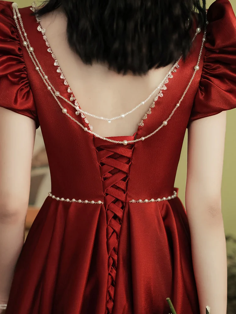 Vintage Wine Red Satin A-Line Women Evening Dress Sweetheart Collar Puff Sleeve Backless Lace-Up Women Engagement dress
Vintage Wine Red Satin A-Line Women Evening Dress Sweetheart Collar Puff Sleeve Backless Lace-Up Women Engagement dress