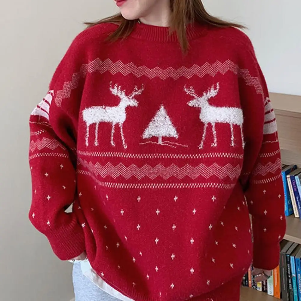 Christmas Deer Knitted Sweater Crew Neck Long Sleeve Elk Print Xmas Print Women Sweater Loose Outwear Top Women's Clothing
Christmas Deer Knitted Sweater Crew Neck Long Sleeve Elk Print Xmas Print Women Sweater Loose Outwear Top Women's Clothing