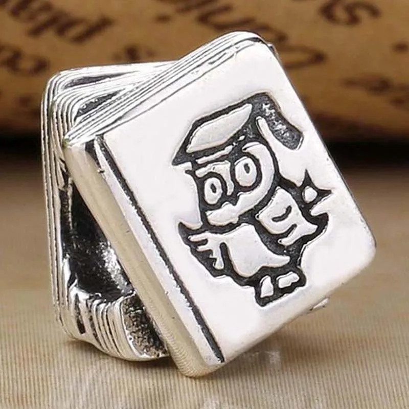 

New 925 Sterling Silver Charm Vintage Owl Doctor Study Book Bead Fit Original Bracelet Necklace DIY Jewelry