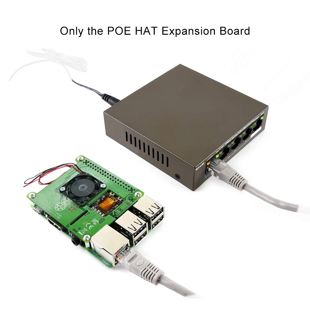 Модуль питания Raspberry Pi 4B/3B + Ethernet PoE Расширительная плата POE HAT с вентилятором и