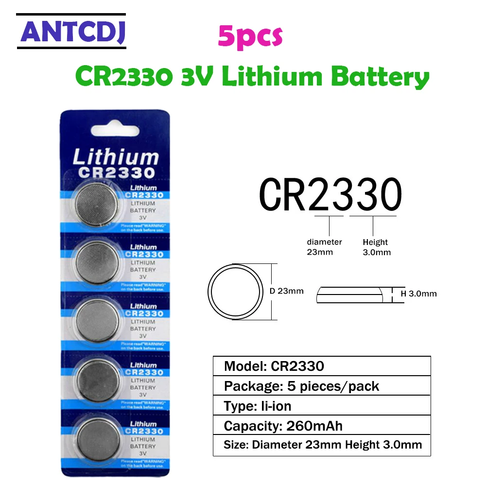 5Pcs=1Card 260mAh CR2330 Lithium 3V Button Battery ECR2330 BR2330 Cell Coin Batteries For Watch Electronic Toy Remote
5Pcs=1Card 260mAh CR2330 Lithium 3V Button Battery ECR2330 BR2330 Cell Coin Batteries For Watch Electronic Toy Remote
