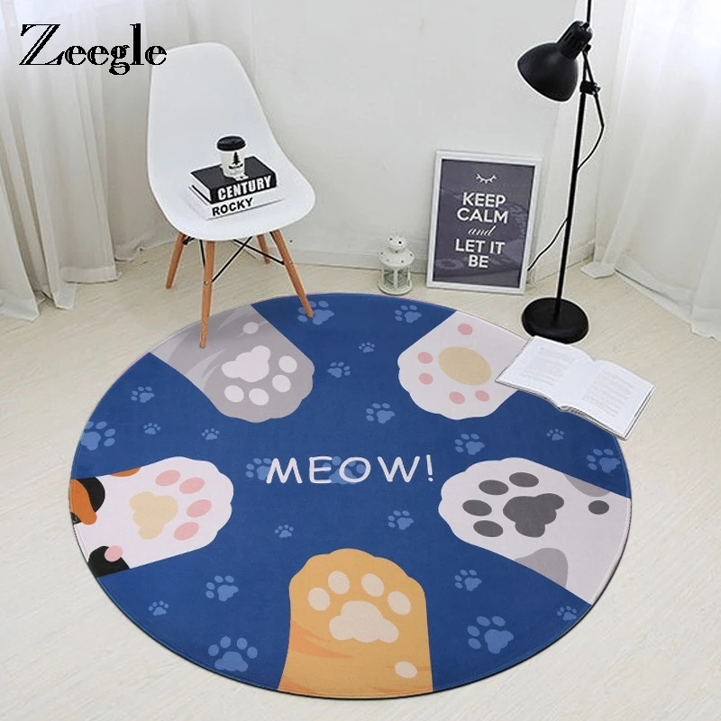 Zeegle мультяшный Кот Когти Круглый ковер для гостиной нескользящее мягкое одеяло