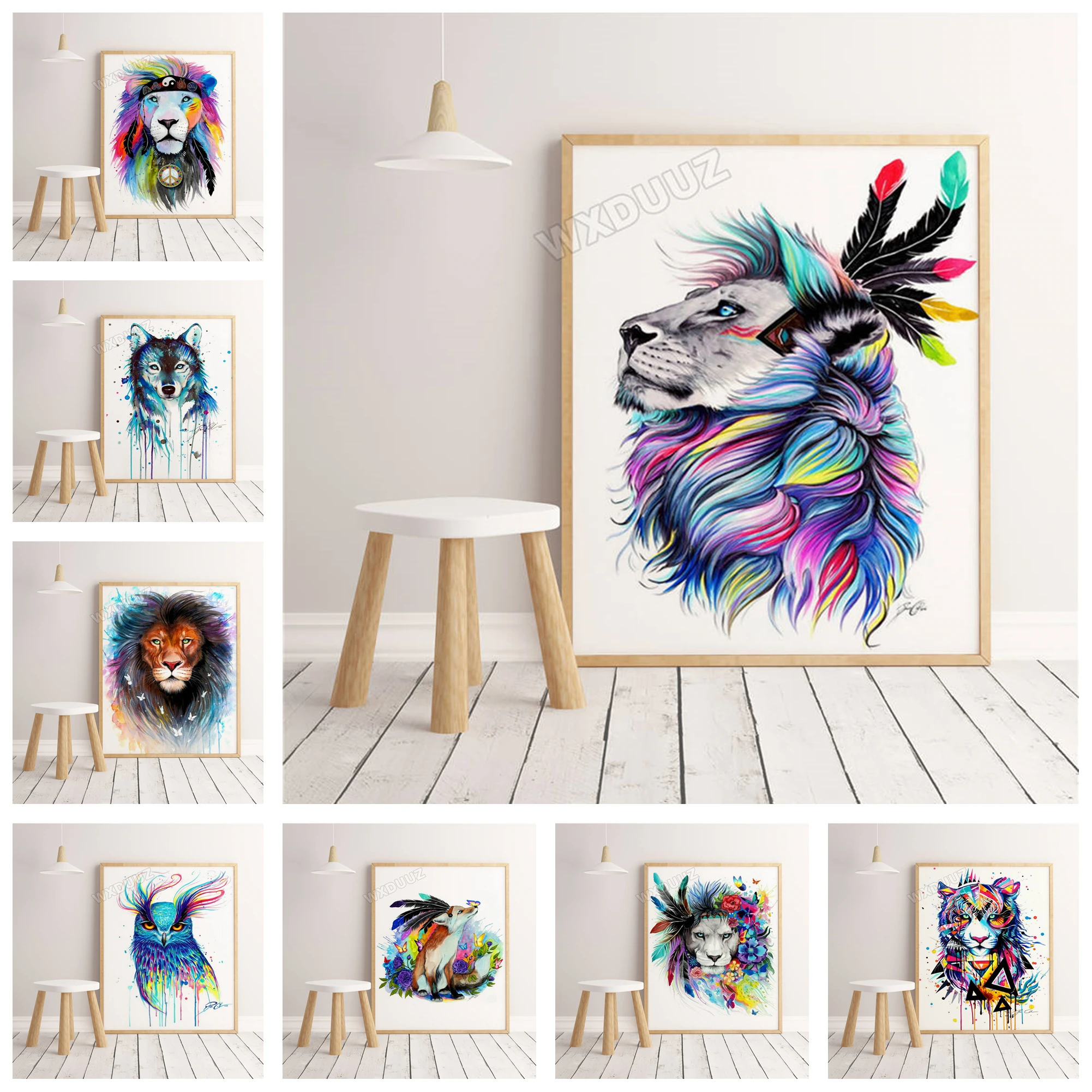 Настенная картина в скандинавском стиле, акварельные животные, Лев, Горилла, волк, лиса, плакаты, художественный декор, домашний декор, Картина на холсте для детской комнаты 412 
Настенная картина в скандинавском стиле, акварельные животные, Лев, Горилла, волк, лиса, плакаты, художественный декор, домашний декор, Картина на холсте для детской комнаты 412