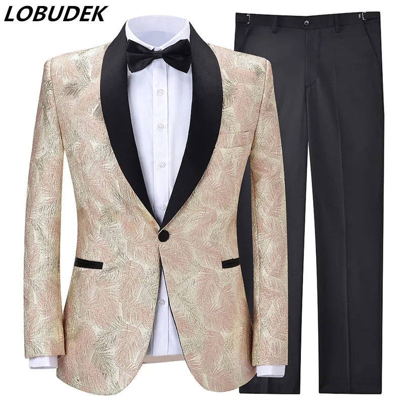 New Jacquard Suit Bridegroom Shawl Lapel Groom Tuxedo Suits Wedding Banquet Best Man (Blazer+Pants) 2 Piece Evening Host Costume
New Jacquard Suit Bridegroom Shawl Lapel Groom Tuxedo Suits Wedding Banquet Best Man (Blazer+Pants) 2 Piece Evening Host Costume