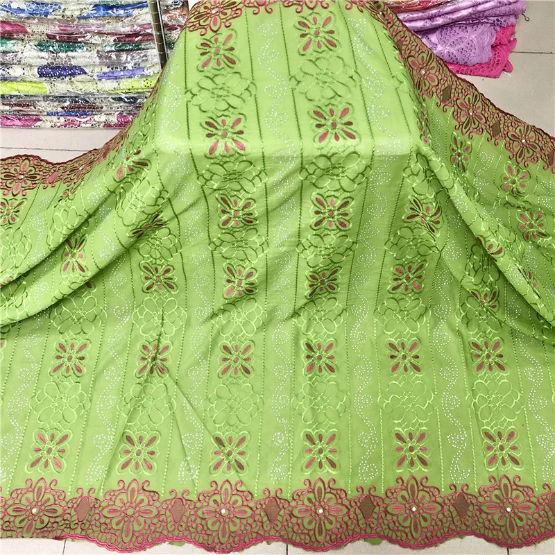 

5Yards/Lot Top Sale Green African Cotton Fabric Flower Embroidery Swiss Voile Dry Lace For Dressing PL11761
