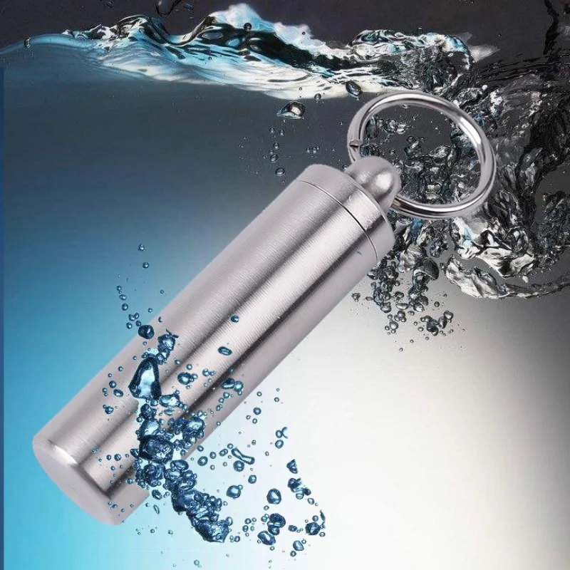 Outdoor Waterproof Box Stainless Steel Pill Medicine Storage Case Holder Container Capsule First Aid Key Ring Multi Tools