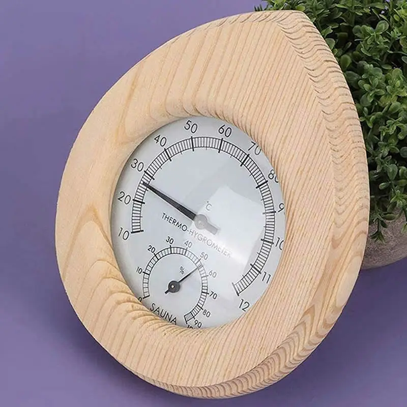 Thermo Hygrometer, Drop Shaped Wood Thermometer Temperature Humidity Meter Sauna Steam Room Accessories 2 in 1 
Thermo Hygrometer, Drop Shaped Wood Thermometer Temperature Humidity Meter Sauna Steam Room Accessories 2 in 1