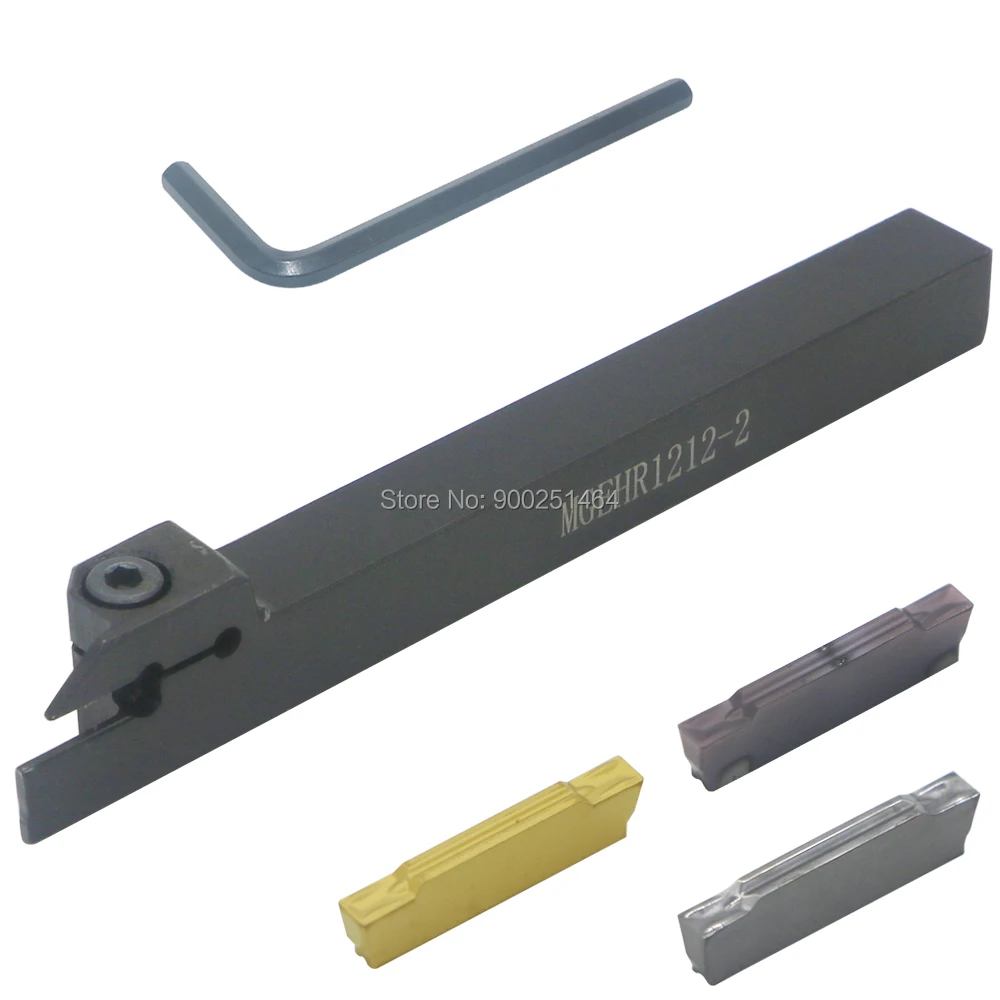 

CNC Lathe Grooving Tool Holder MGEHR1212-2 (12mm)Right, with Three MGMN200 (2mm) Cemented Carbide Blades.