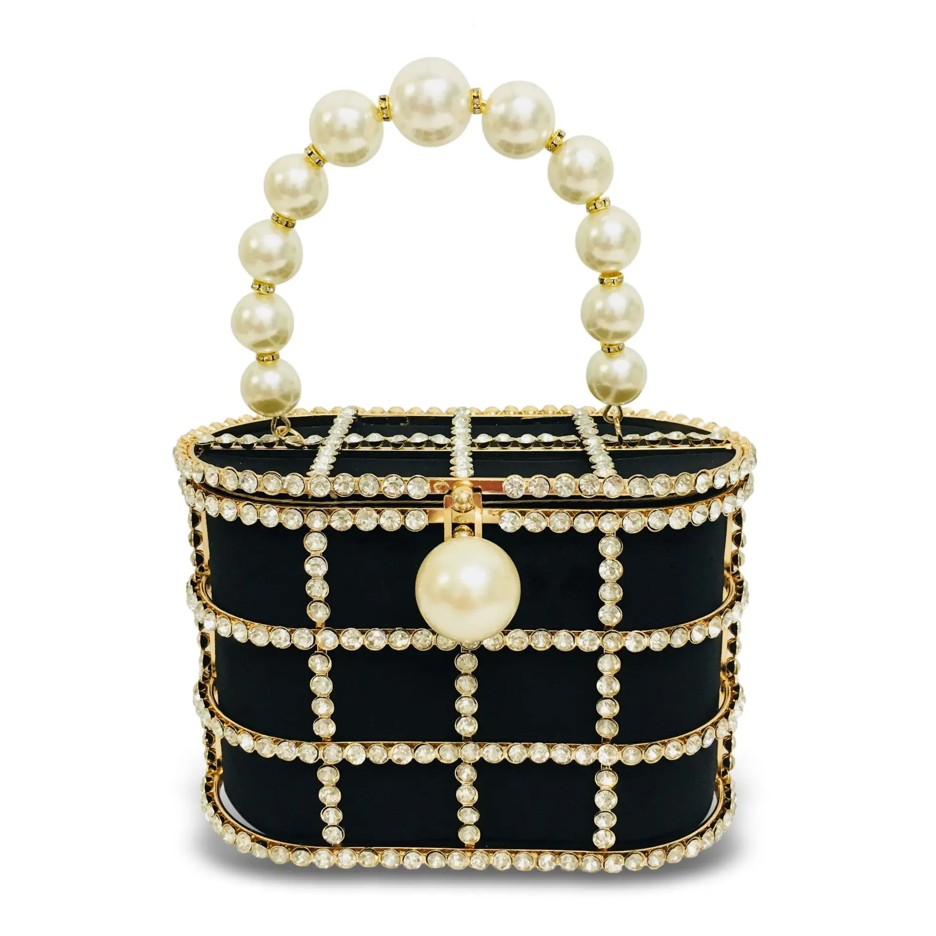 

Bee In Fly High Quality Openwork Basket Design Diamonds Pearls Portable Women's Luxury Party Handbags Evening Bag Cocktail Bag