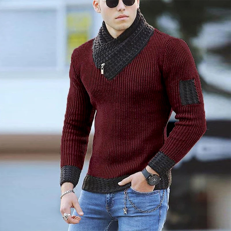 

Мужские повседневные вязаные свитера fakuntn2021с длинным рукавом и воротником-шарфом
