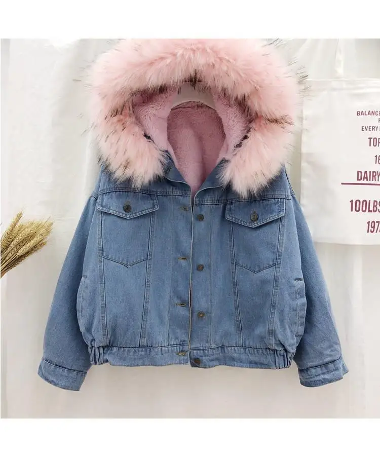 Womens Casual Big Faux Fur Collar Denim Jacket Girl Winter Hooded Warm Jean Jackets Coat Loose Basic Short fleeceed Lined Parkas
Womens Casual Big Faux Fur Collar Denim Jacket Girl Winter Hooded Warm Jean Jackets Coat Loose Basic Short fleeceed Lined Parkas