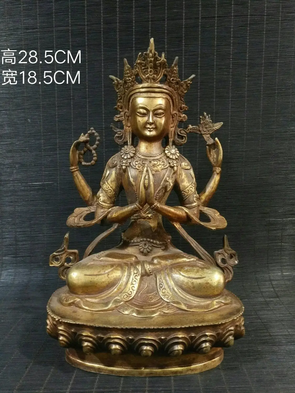 Home Decor 11" Tibet Buddhism Temple Old Bronze Gilt Four-armed Guanyin Bodhisattva Avalokitesvara Amitabha statue
Home Decor 11" Tibet Buddhism Temple Old Bronze Gilt Four-armed Guanyin Bodhisattva Avalokitesvara Amitabha statue
