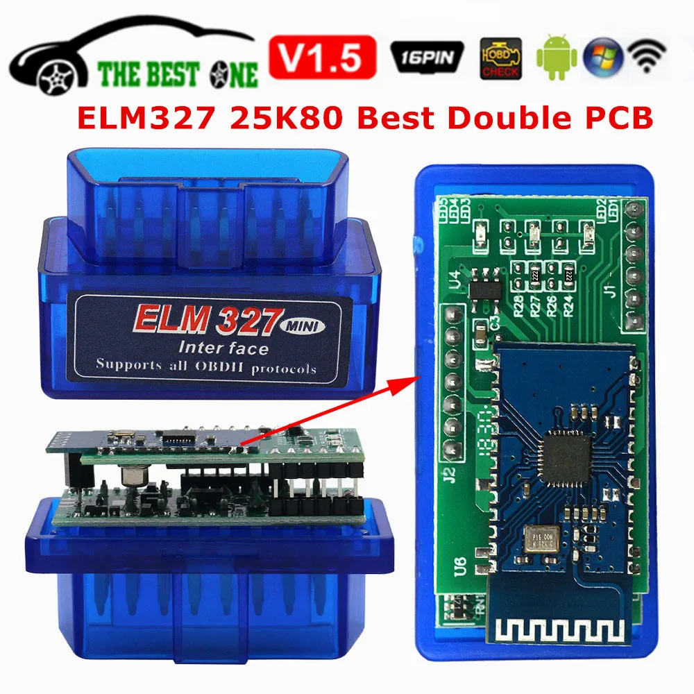 

Double PCB Super Mini ELM327 Bluetooth-Compatible V1.5 PIC18F25K80 Android IOS WIFI ELM 327 V2.1 OBD OBD2 Car Disgnostic Scanner