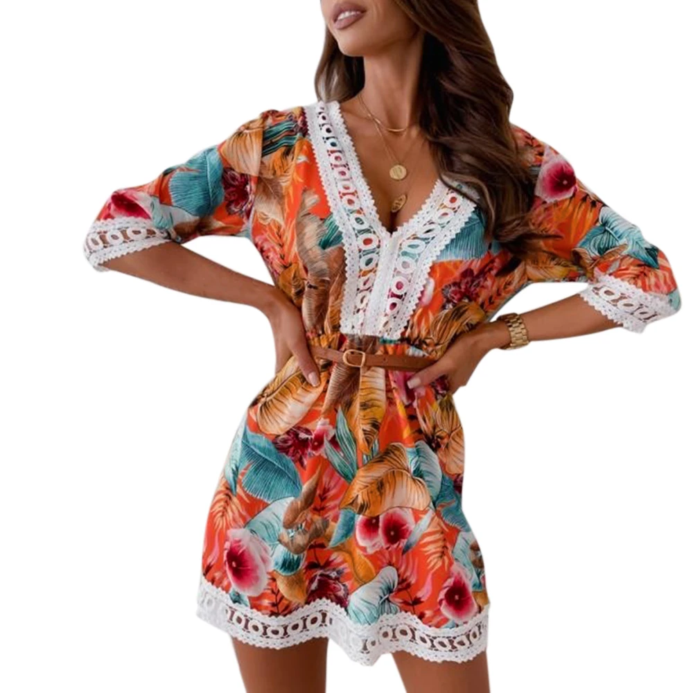 Women Lace Stitching Floral Vintage Mini Dress Short Sleeve V-neck Boho Beach Dresses Casual Loose A-line Sundress платье
Women Lace Stitching Floral Vintage Mini Dress Short Sleeve V-neck Boho Beach Dresses Casual Loose A-line Sundress платье