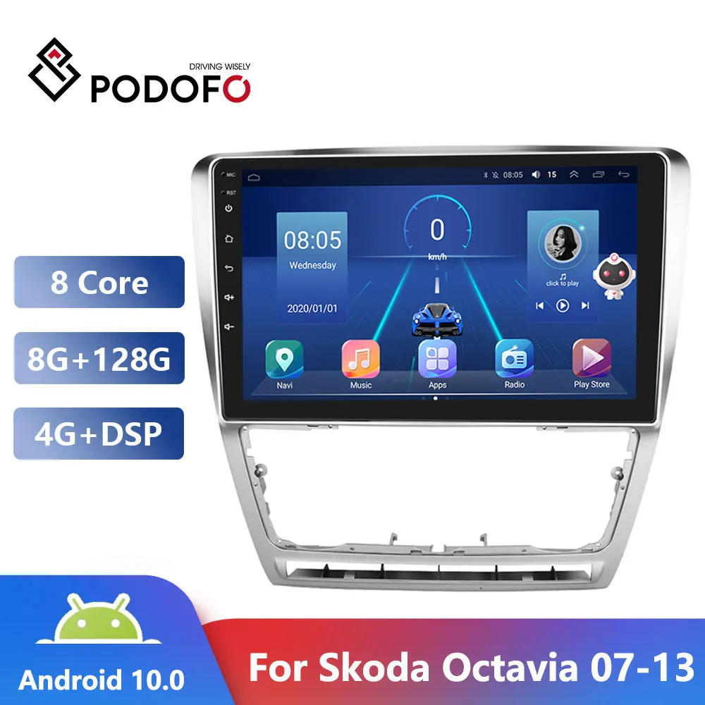 

Автомагнитола Podofo для Skoda Octavia 2007-2013, 4G DSP, мультимедийный видеоплеер, навигация GPS, Android 10, Авторадио 2din