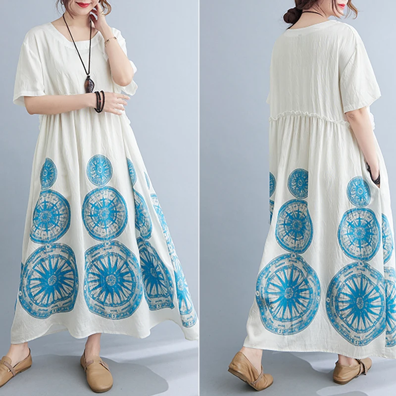 Plus Size Dress Summer Women Lady Vestidos Sundress Beach Style Print Long Dress Cotton Loose Casual Holiday Dress Fit 2XL 3XL
Plus Size Dress Summer Women Lady Vestidos Sundress Beach Style Print Long Dress Cotton Loose Casual Holiday Dress Fit 2XL 3XL