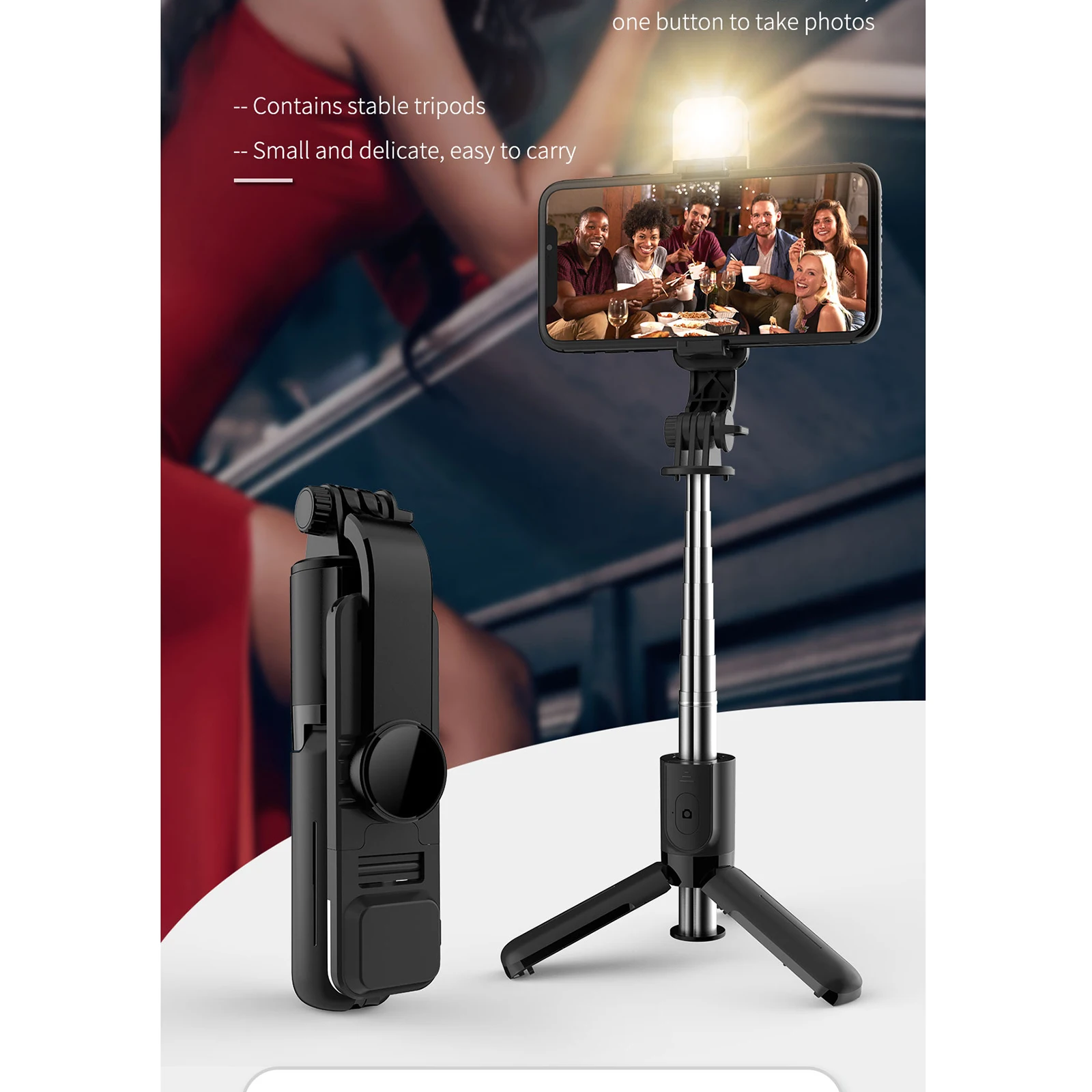 Universal Compact Extendable Selfie Stick for Live Broadcast Photograph Foldable, Built-in battery Bluetooth Remote Control
Universal Compact Extendable Selfie Stick for Live Broadcast Photograph Foldable, Built-in battery Bluetooth Remote Control