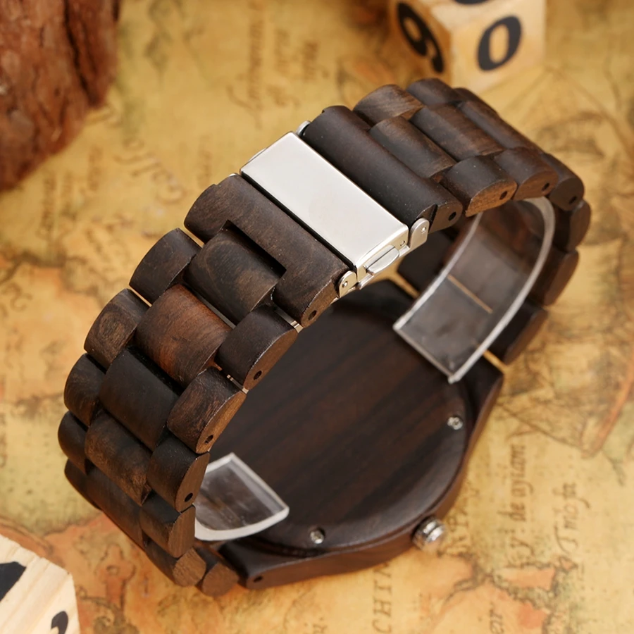 Мужские наручные часы в стиле ретро из дерева уникальный светильник черного
