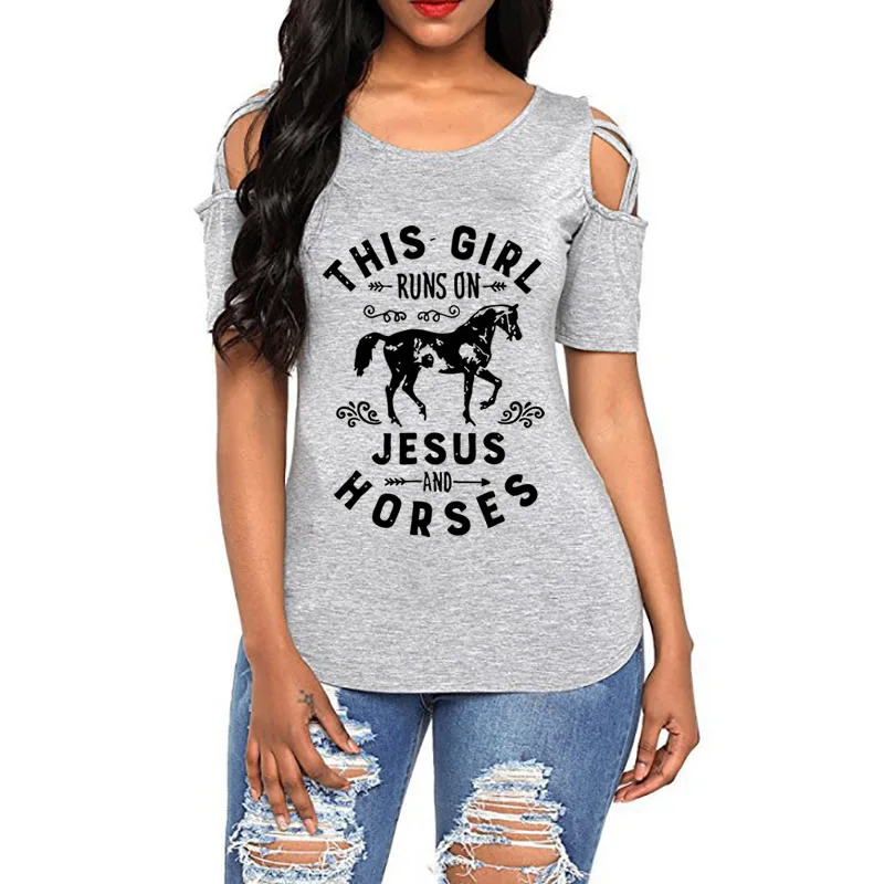 New Fashion T-Shirt For Women Horse Jesus Letters Print Bandage Off Shoulder T-Shirt Women Top Summer Graphic Tees
New Fashion T-Shirt For Women Horse Jesus Letters Print Bandage Off Shoulder T-Shirt Women Top Summer Graphic Tees