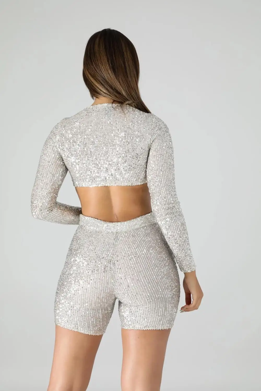 Women Sequin Two Piece Sets Autumn O Neck Long Sleeve Crop Top With Shorts Club Sexy Outfits Casual Tracksuits Streetwear 2019 
Women Sequin Two Piece Sets Autumn O Neck Long Sleeve Crop Top With Shorts Club Sexy Outfits Casual Tracksuits Streetwear 2019